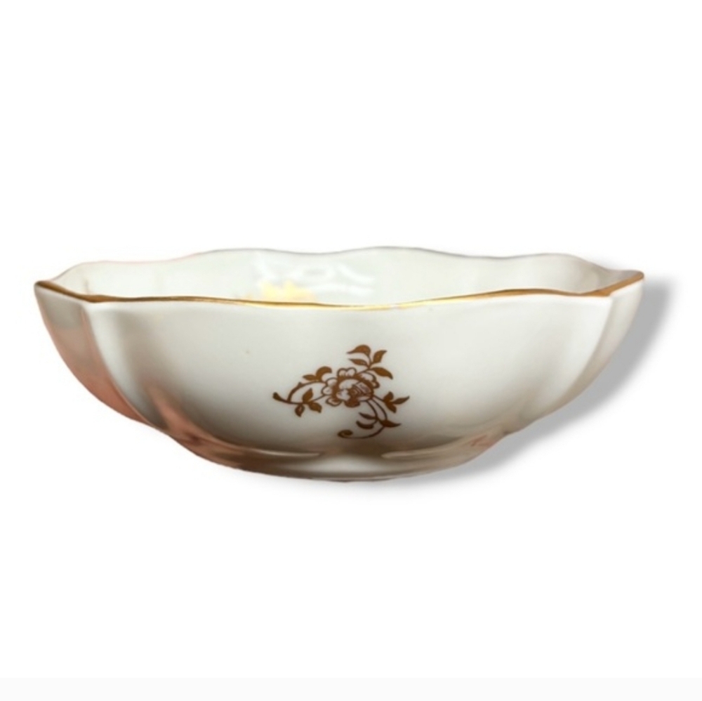 LIMOGES FRANCE 24K Gold Rim Scalloped Edge Small Bowl Rose Pattern VINTAGE